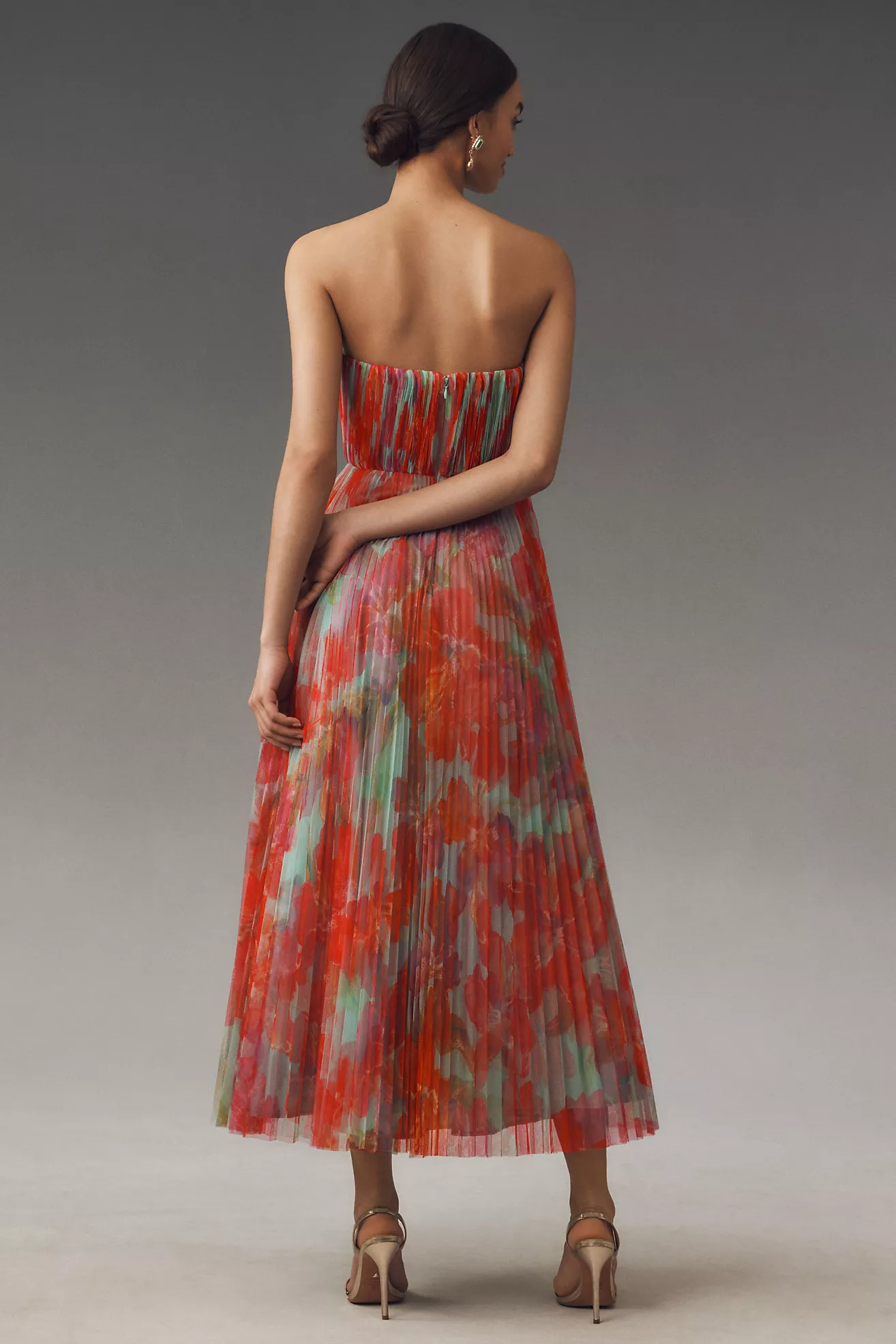 Hutch Corene Strapless Floral Tulle A-Line Midi Dress | Anthropologie (US)
