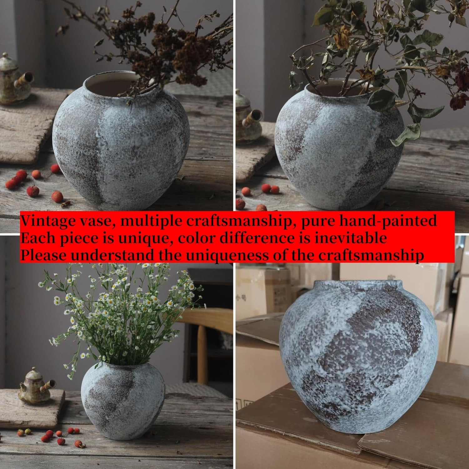 Rustic Distressed Large Ceramic Vase, 8.6 inch Terracotta Pottery Tall Decorative Vases, Concrete... | Amazon (US)