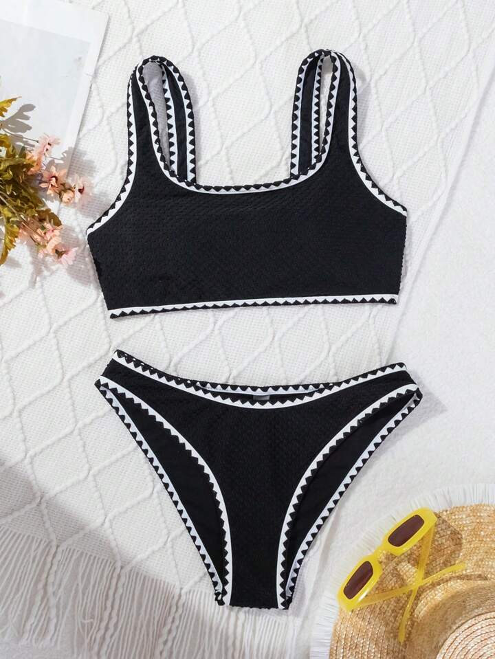 SHEIN Swim Women's Summer Beach Floral Edge Decor Sexy Bikini Set | SHEIN