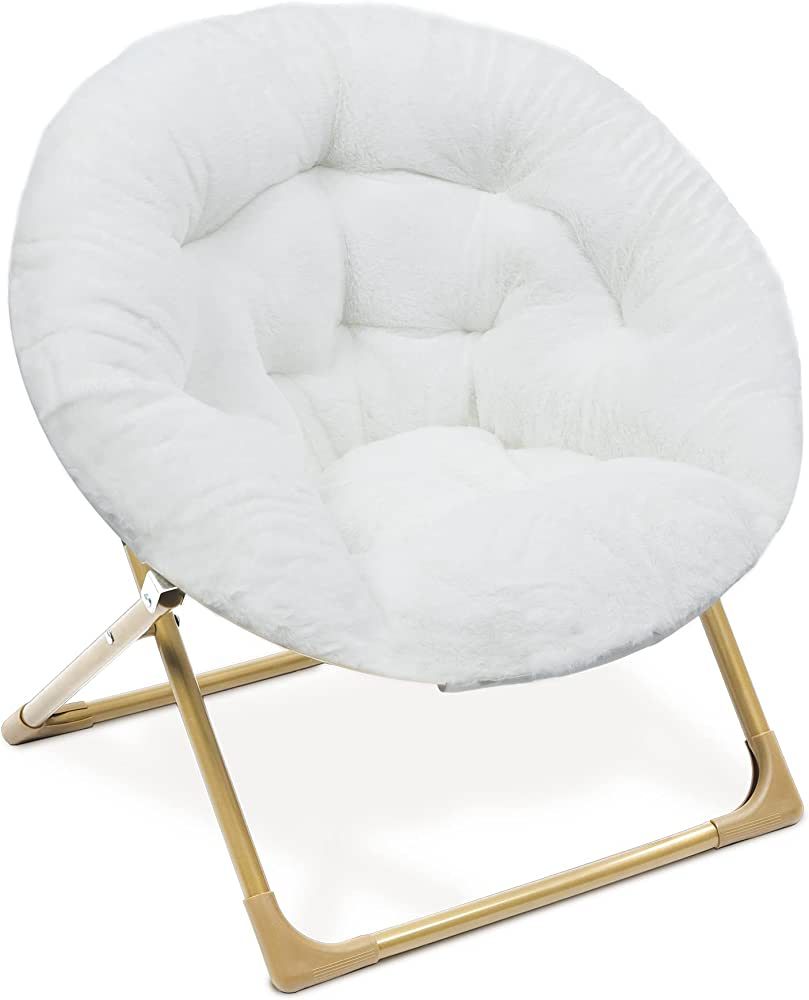 Milliard Mini Cozy Chair for Kids, Sensory Faux Fur Folding Saucer Chair for Toddlers, White | Amazon (US)