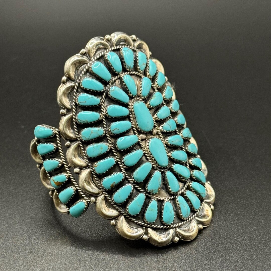 Statement Bracelet Turquoise Cuff Bracelet Cluster Bracelets Large Turquoise Sterling Silver Nati... | Etsy (US)
