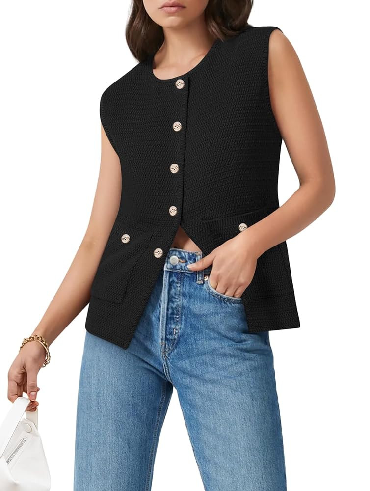 Yousify Womens Sweater Vest Sleeveless Button Down Round Neck Knitted Tank Tops Casual Cardigan f... | Amazon (US)