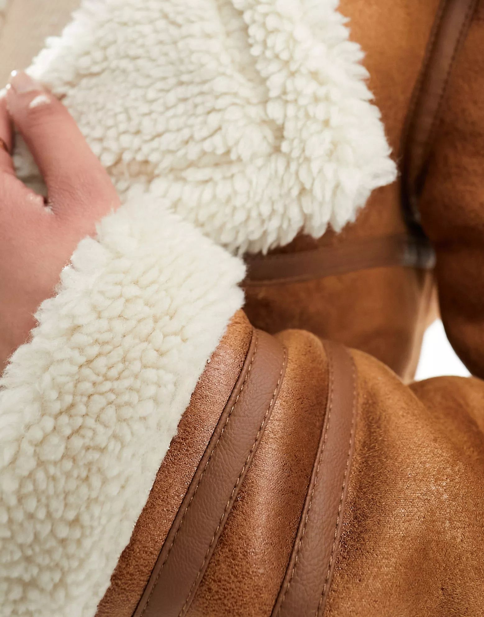 Superdry faux shearling mid jacket in tan | ASOS (Global)