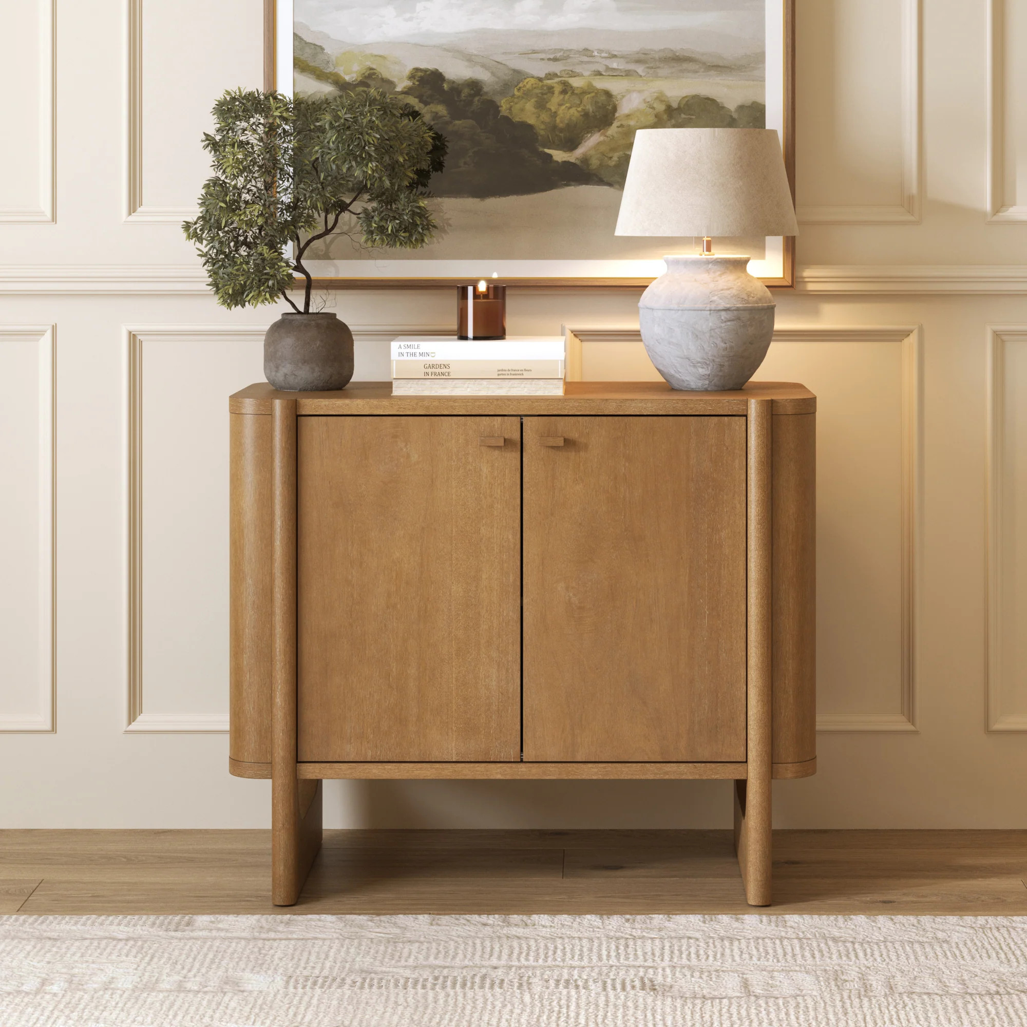 Mid-Century Modern Solid Wood Accent Cabinet Light Brown | Nathan James