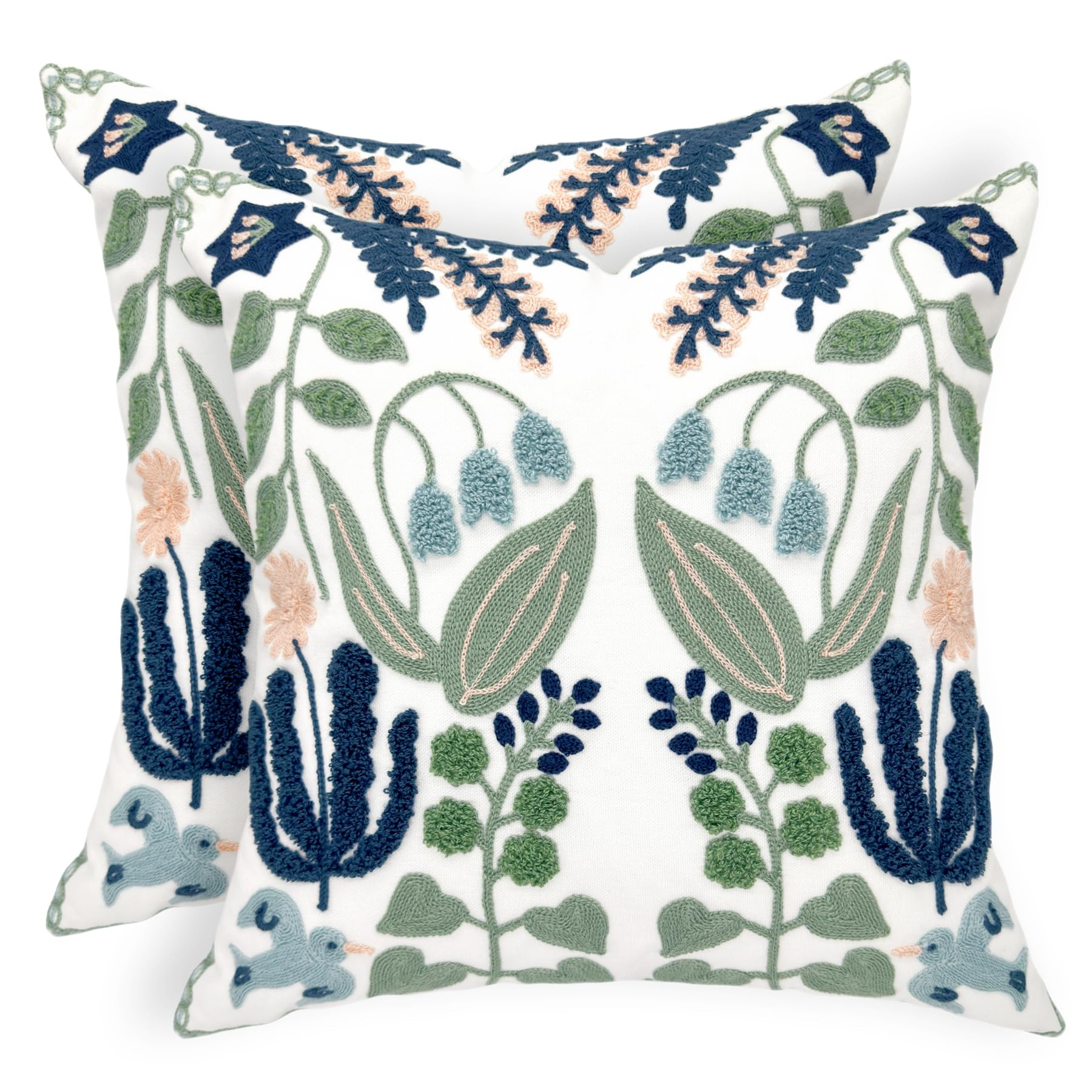 Alysheer Spring Floral Embroidered Decorative Throw Pillow Covers 18"x 18" Set of 2, Farmhouse Na... | Amazon (US)