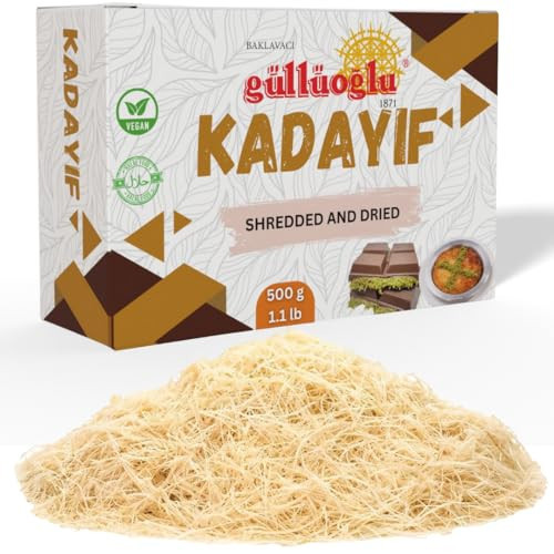 Gulluoglu Dried & Shredded Kataifi - 500g (1.1lb) Kadayif Chopped Fillo Dough, Shredded Phyllo, Kadayif Pastry Dough, Knafeh, Kunafa, Katifi, Kadayif Ingredient for Dubai Pistachio Chocolate Bar | Amazon (US)