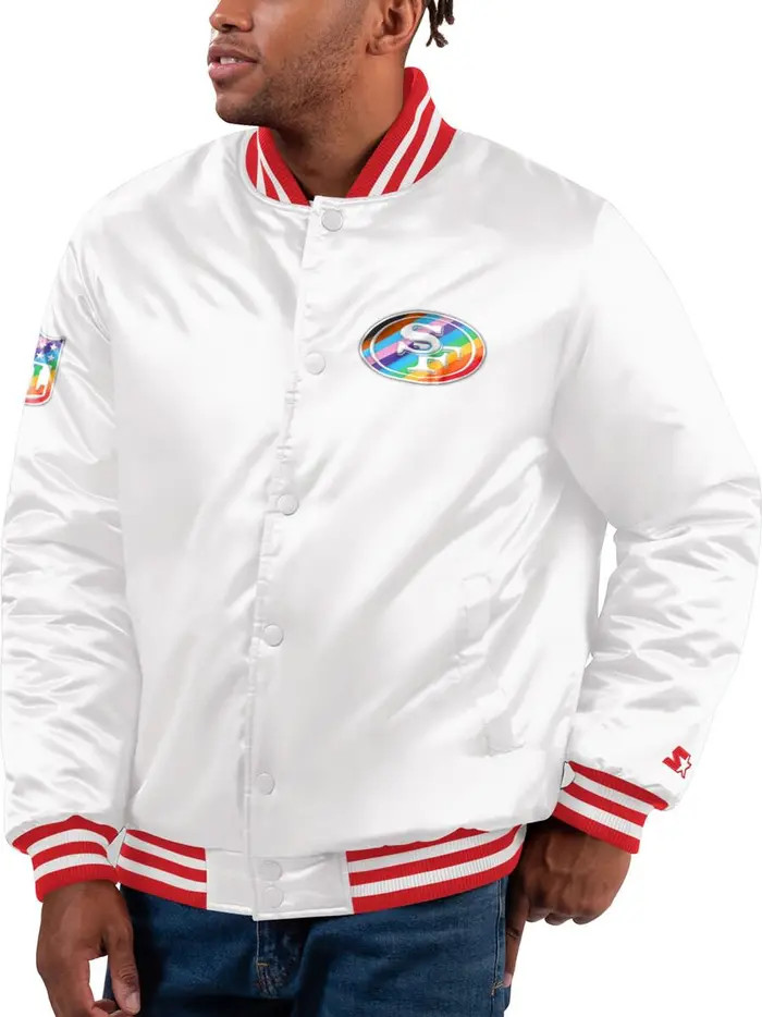 STARTER Men's Starter White San Francisco 49ers Pride Full-Snap Varsity Jacket | Nordstrom | Nordstrom