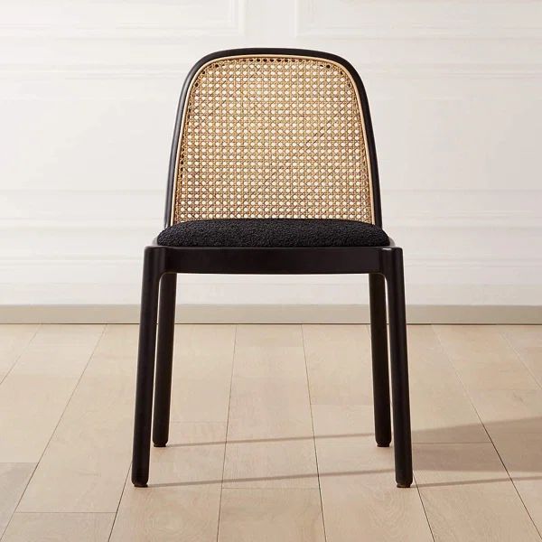 Daemyn Black Cane Dining Room Boucle + Rattan Chairs (Set of 2) | Wayfair North America