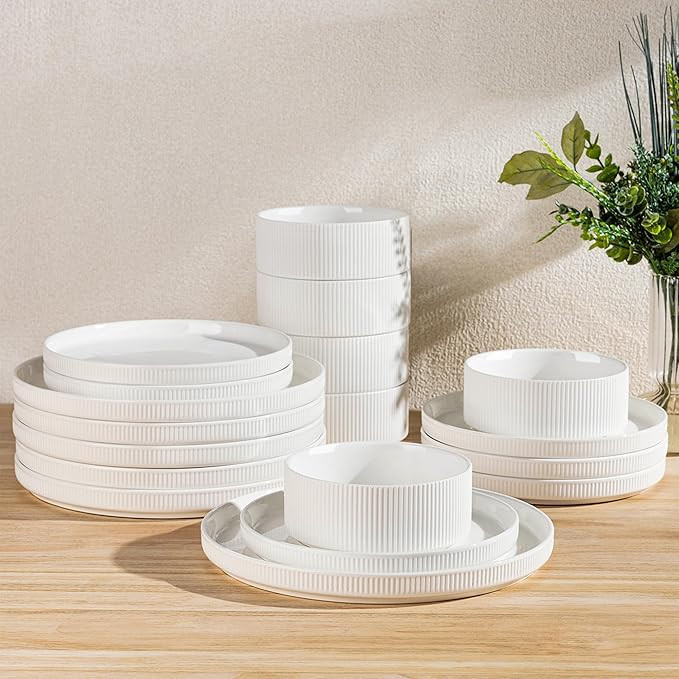 TheTerra Ceramic Dinnerware Sets for 6, 18 Pieces Porcelain Lightweight Plates and Bowls Sets, Sc... | Amazon (US)