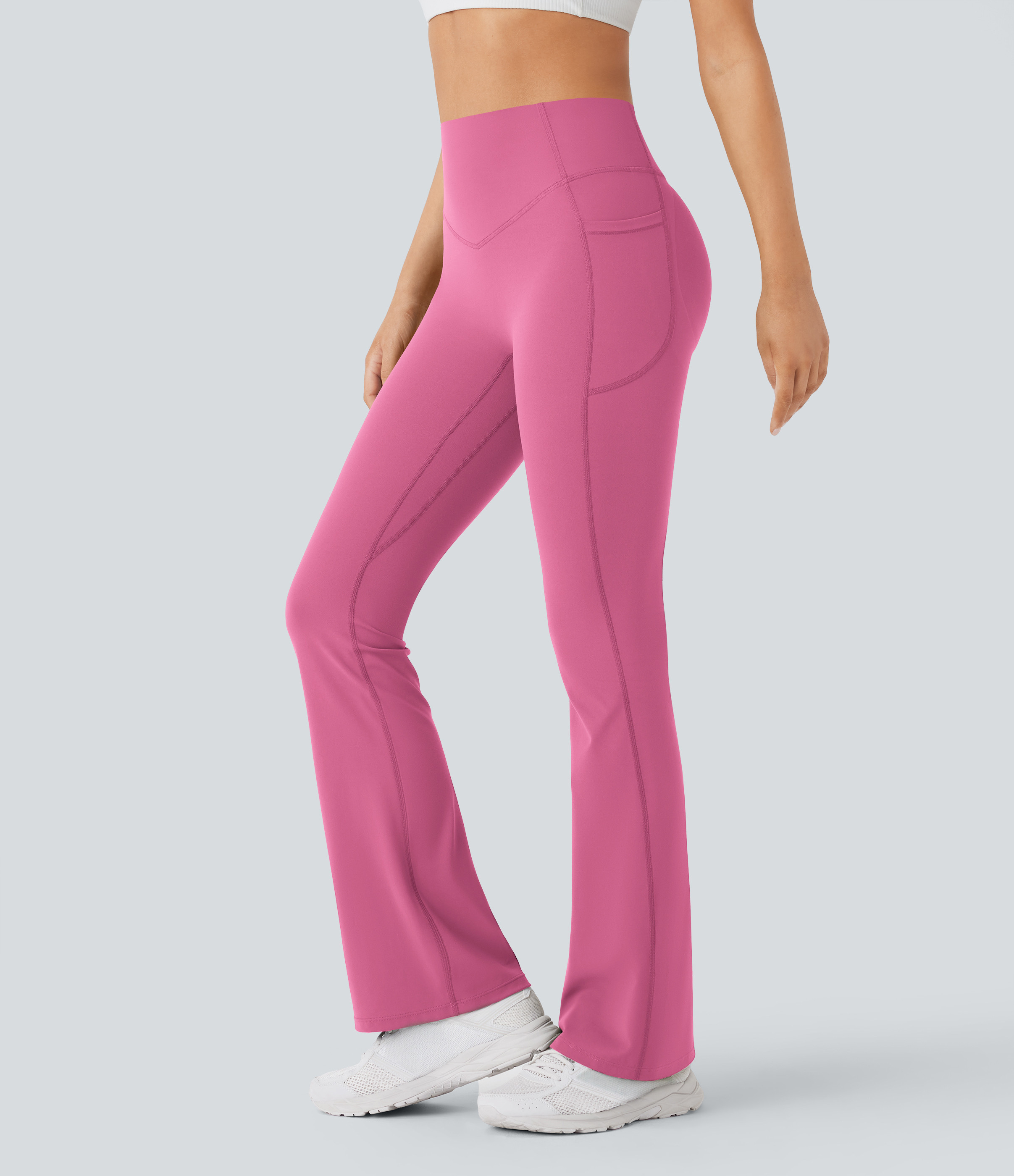 Halara Halara UltraSculpt™ SoCinched High Waisted Scrunch Butt Lifting Tummy Control Pocket Shaping Yoga Bootcut Leggings - Pink Power - L(regular) | HALARA