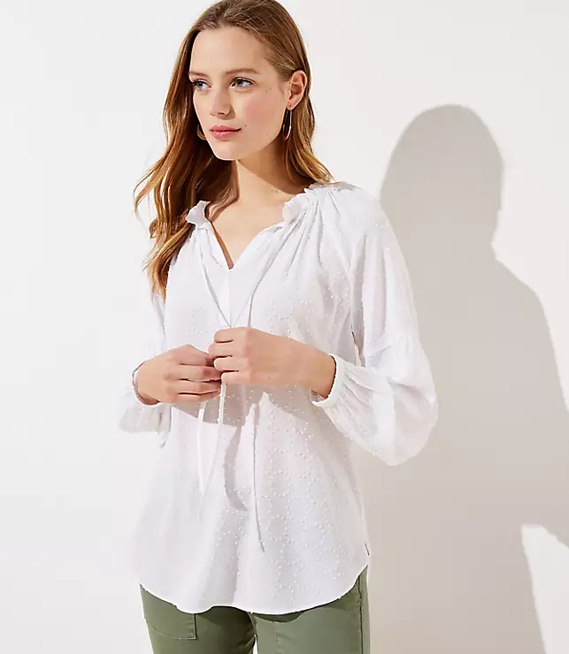 Clip Dot Split Neck Blouse | LOFT | LOFT