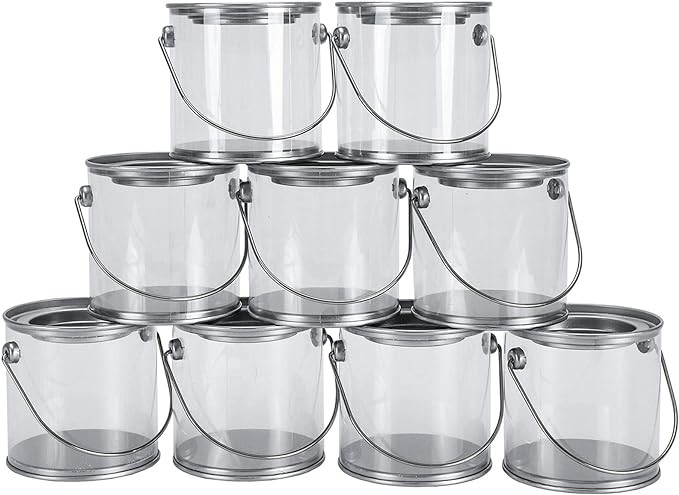 Hedume 9 Pack Mini Clear Plastic Paint Cans, 3-Inch Tall Crafts and Party Favor Cans, Paint Can C... | Amazon (US)