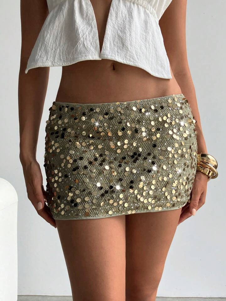 Aloruh Women's Glitter Sequin Mini Tight Fitting Mesh Low Waist Party Club Skirt | SHEIN