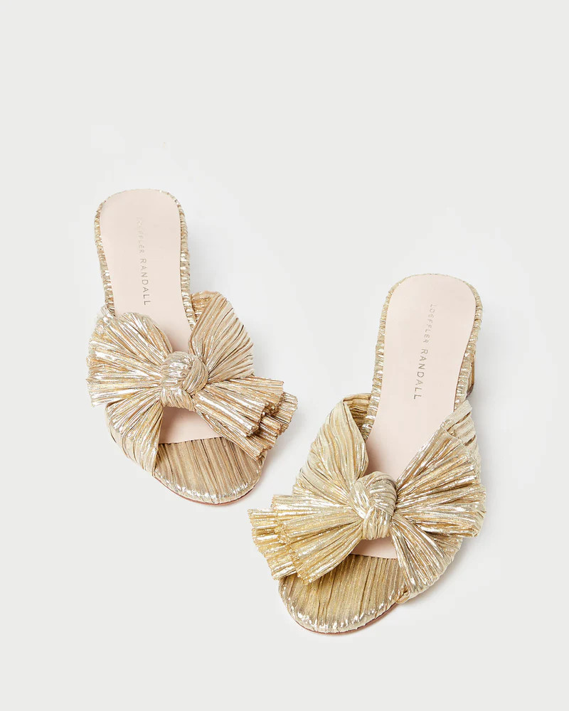 Emilia Gold Pleated Bow Heel | Loeffler Randall