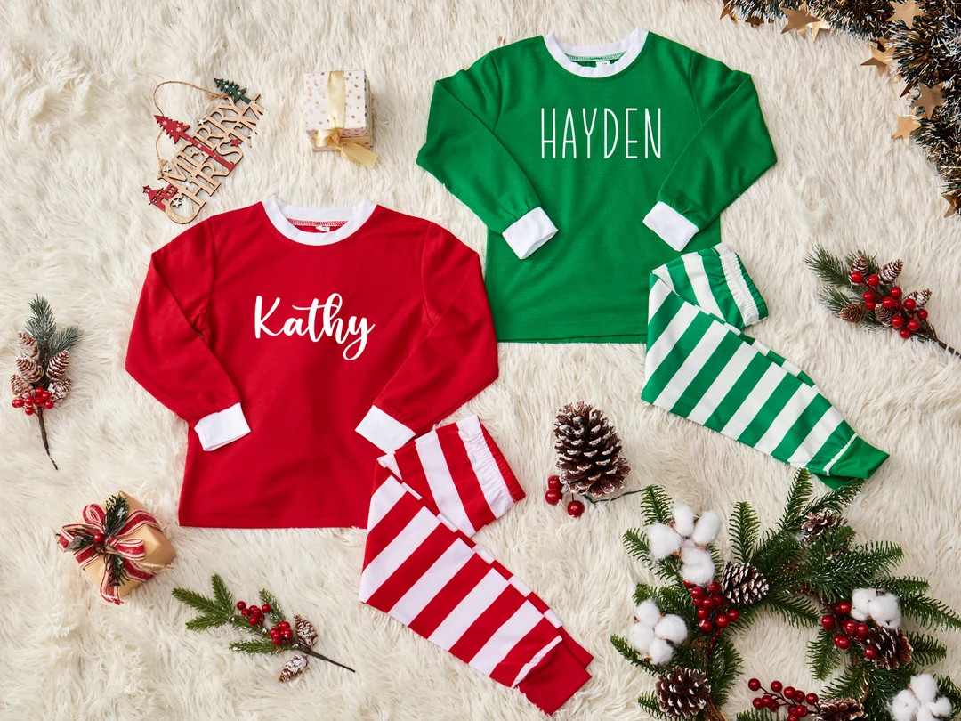 Custom Xmas Cotton Pajamas for Whole Familymatching Striped - Etsy | Etsy (US)