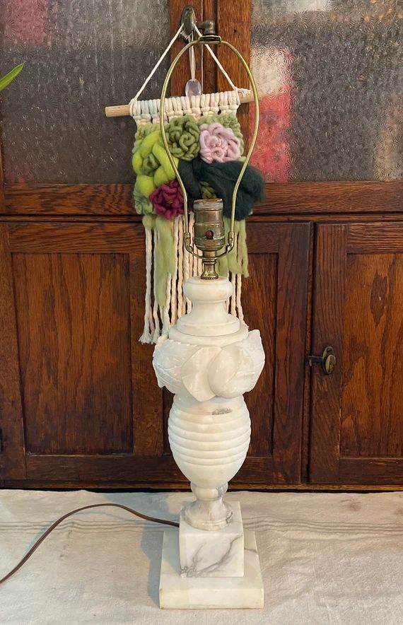Vtg Alabaster Marble Lamp NeoClassical Leaves Carved Italian | Etsy (US)
