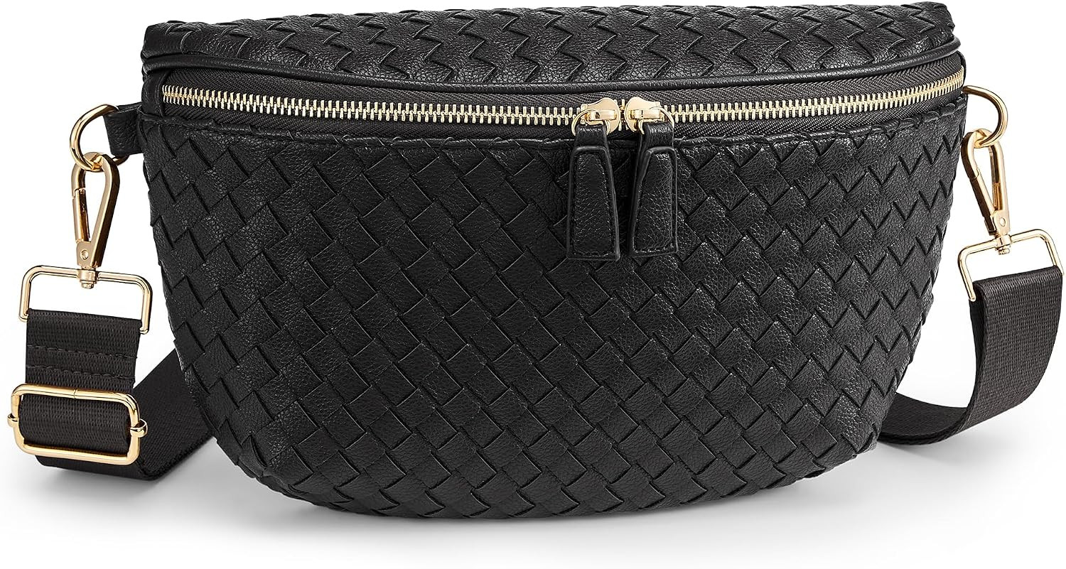 KALIDI Woven Crossbody Bag for Women Travel Vegan Leather Belt Bum Bag | Amazon (US)