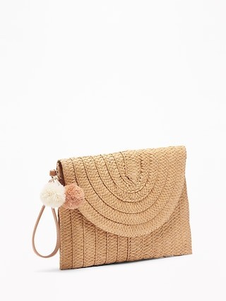 Straw Pom-Pom Wristlet Clutch for Women | Old Navy US