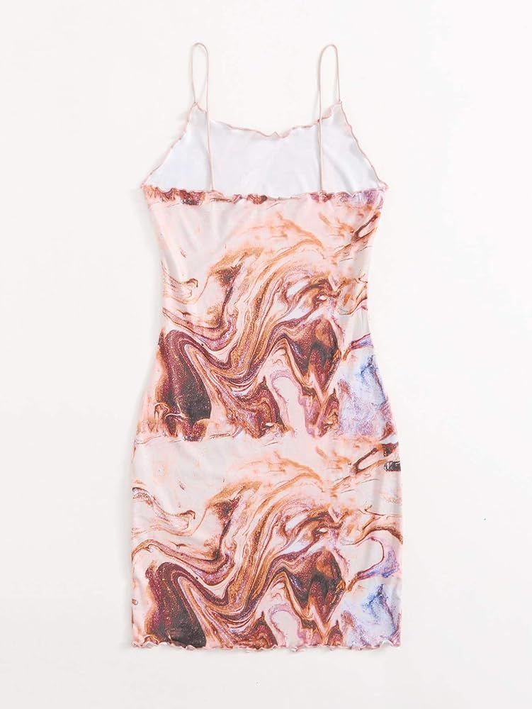 SheIn Women's Marble Print Sleeveless Mini Bodycon Dress Frill Pencil Short Dresses | Amazon (US)
