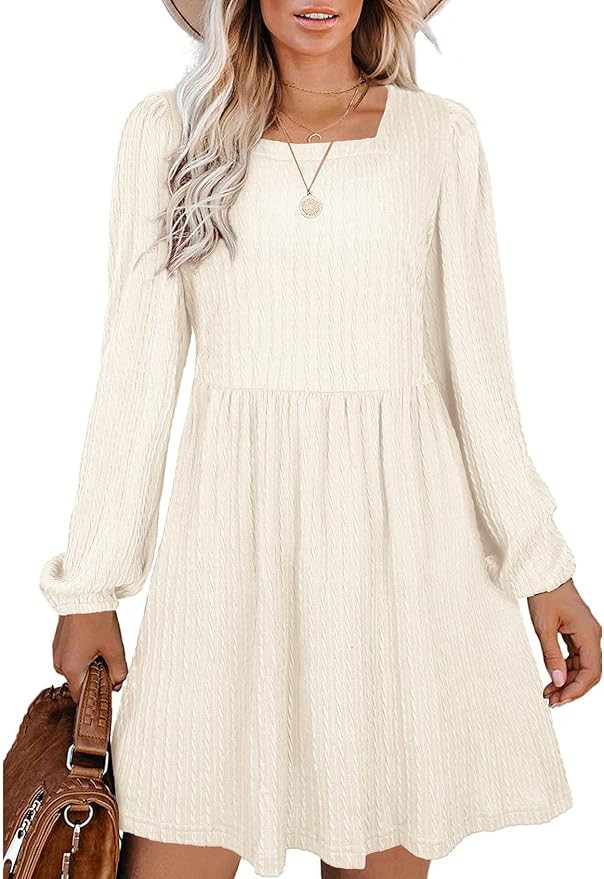 Sousuoty Knit Dress for Women Square Neck Fall Winter Long Sleeve Dresses | Amazon (US)