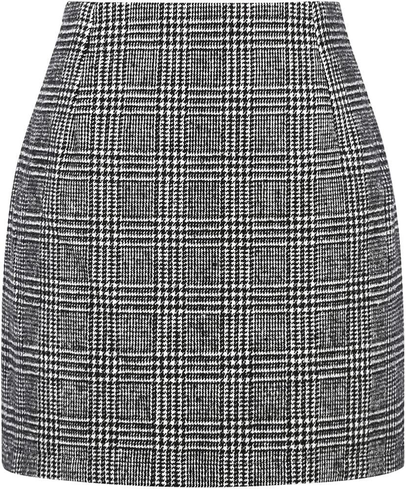 IDEALSANXUN Womens High Waist Plaid Skirt Bodycon Pencil Wool Mini Skirts | Amazon (US)