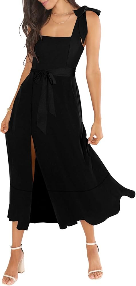 ANRABESS Women's Elegant Bridesmaid Dresses Square Neck Ruffle Split Midi Formal Dress for Wedding G | Amazon (US)