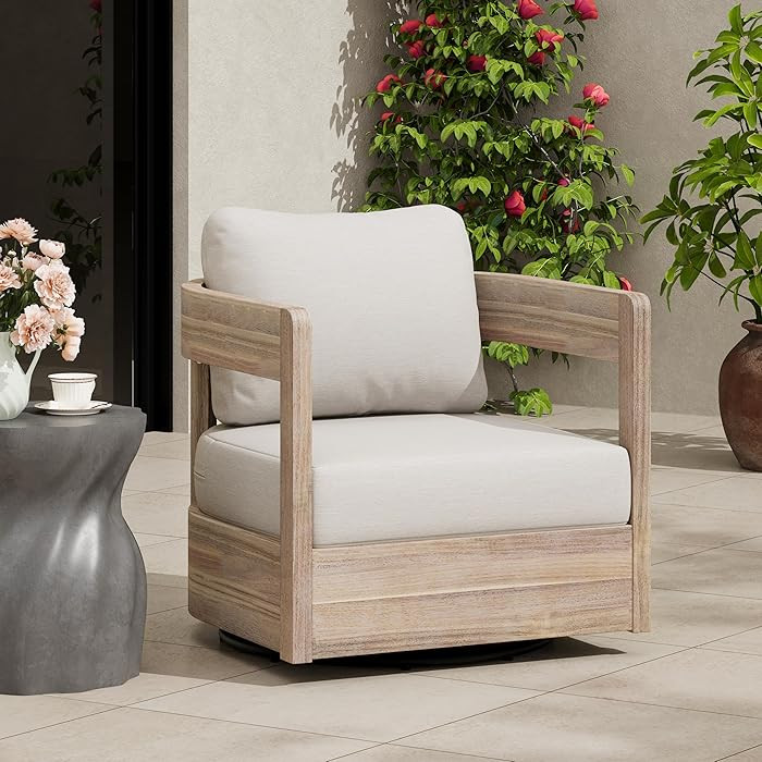 Christopher Knight Home Telluride Outdoor Acacia Wood Swivel Club Chair with Removable Cushion, 3... | Amazon (US)