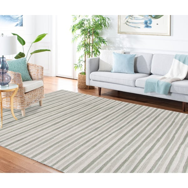 Martha Stewart - Hand-Tufted Hand Drawn Stripe Nimbus Cloud Grey (MSR-3619A) Wool Hand-Tufted Str... | Rugs Direct