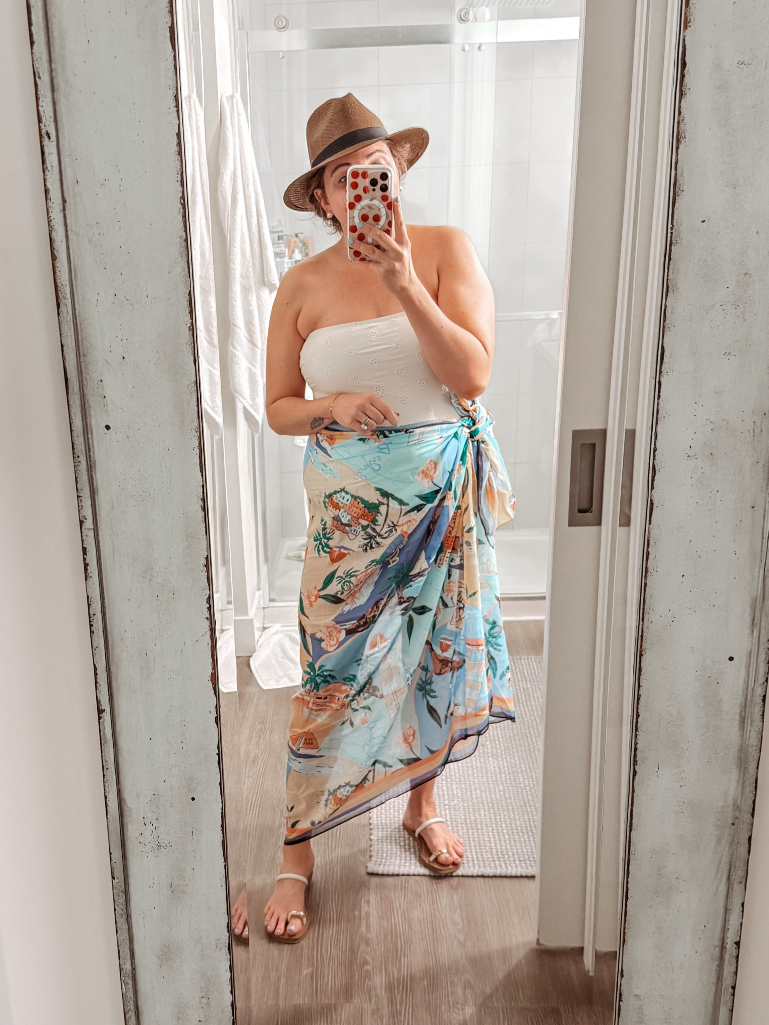 Obsessed with this new swimsuit from Target! The off white and eyelet details are the perfect girly touch! And I love the pattern on this Old Navy sarong 
Swimsuit L / Sarong L/XL / Sandals tts

#LTKTravel #LTKSwim #LTKMidsize