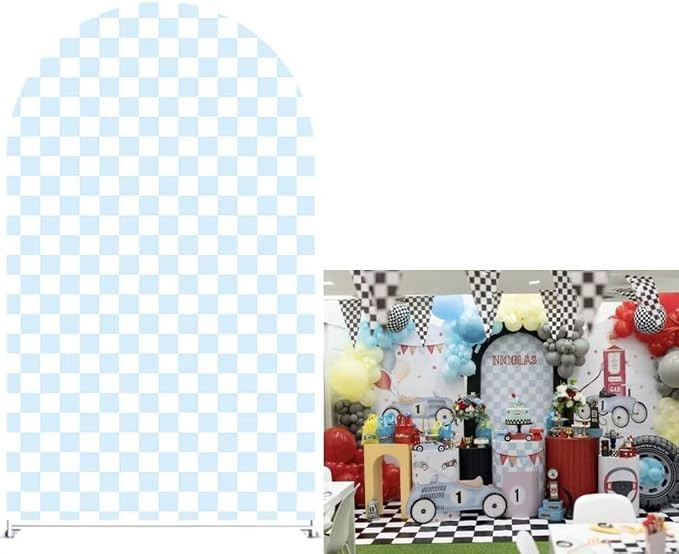 Blue and White Checkered Racing Track Arched Fabric Backdrop Covers for Racing Party Round Top Ar... | Amazon (US)