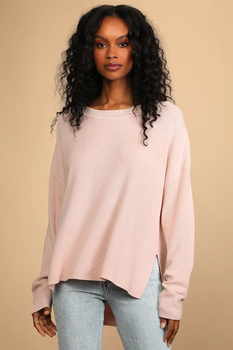 Life of Bliss Blush Pink Ribbed Knit Oversized Sweater | Lulus (US)