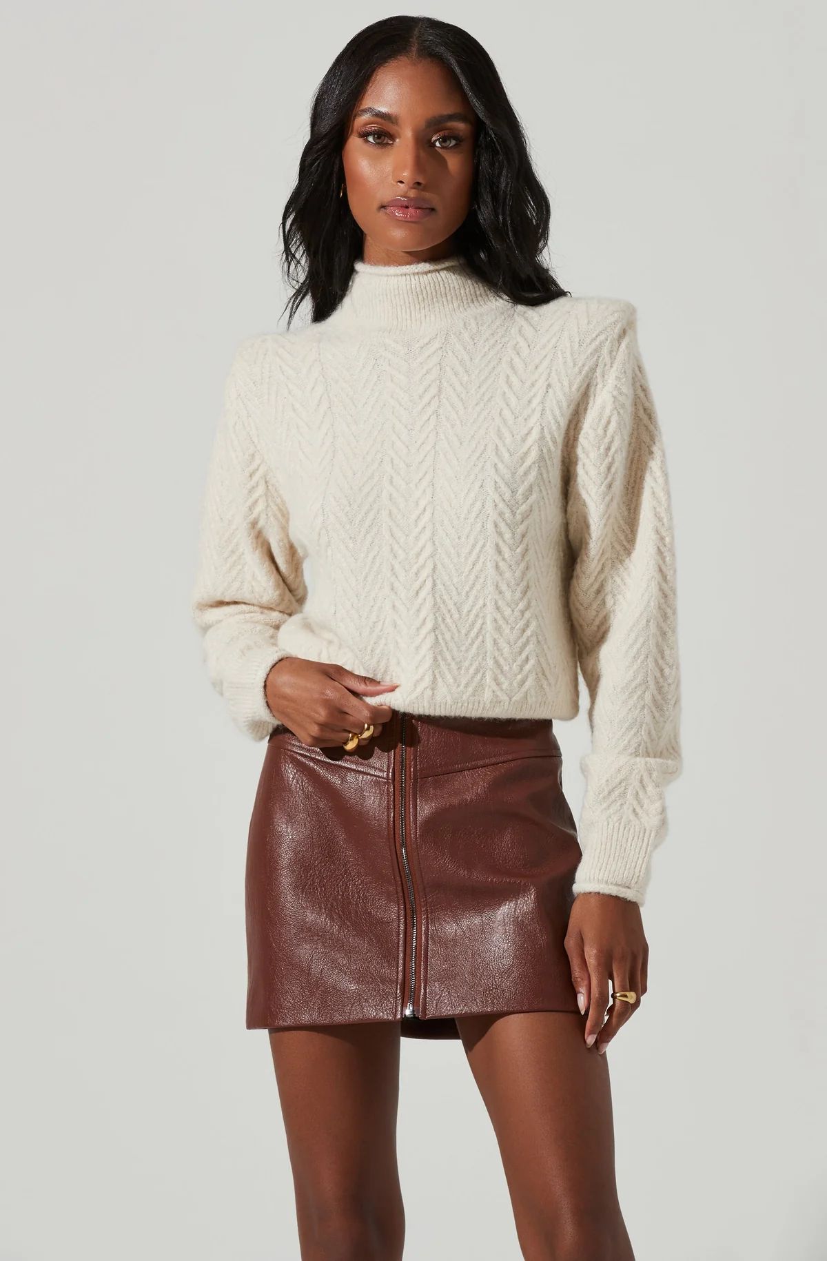 Carlota Cable Knit Mock Neck Sweater | ASTR The Label (US)