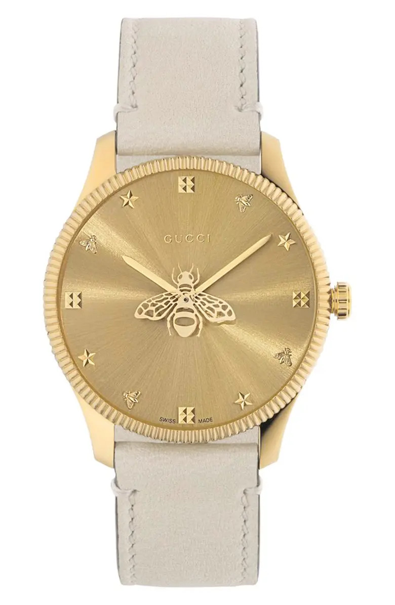 Gucci G-Timeless Bee Leather Strap Watch, 36mm | Nordstrom | Nordstrom