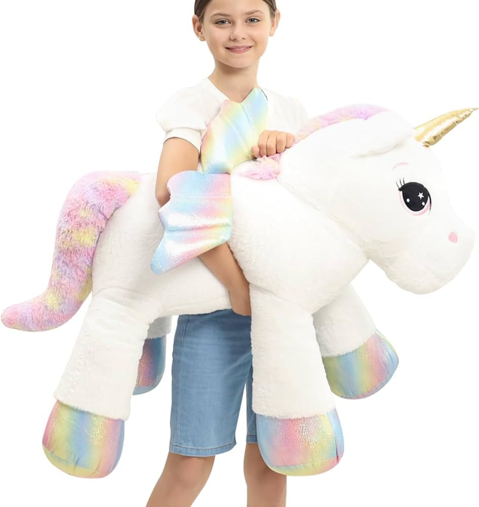 FFxiong 44 Inch Giant Unicorn Stuffed Animal Pillow, Cute Soft Big Unicorn with Rainbow Wings Lar... | Amazon (US)