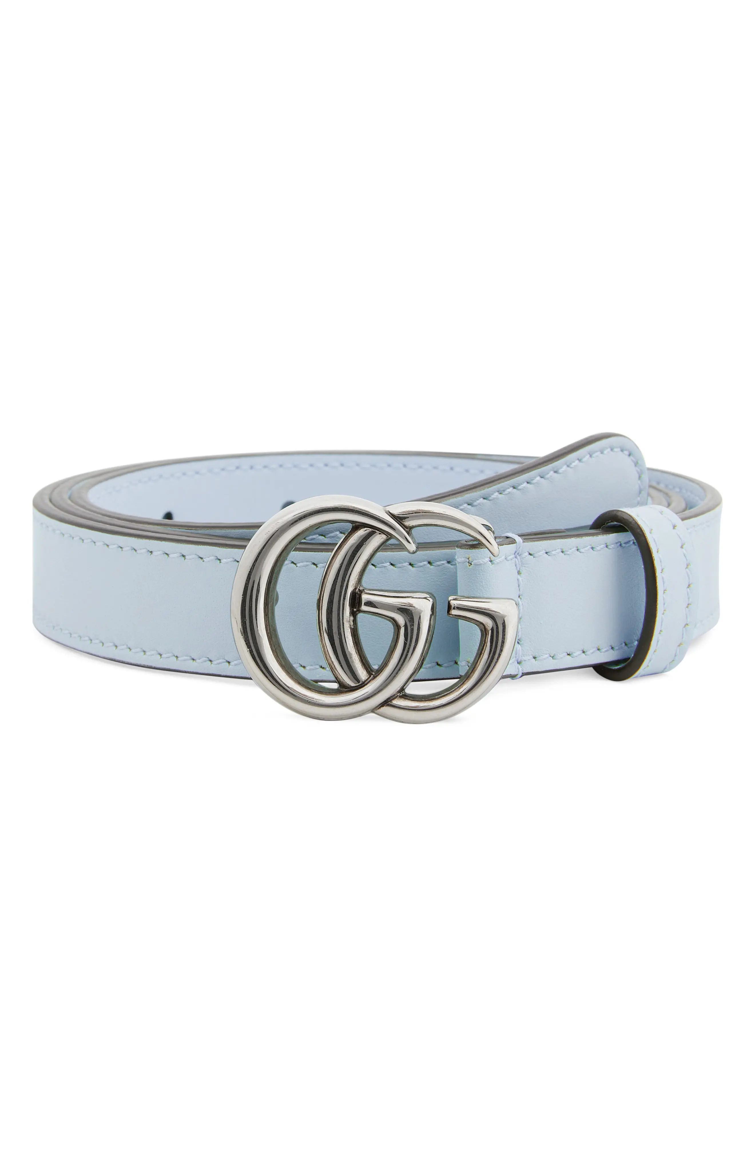 Women's Gucci Gg Buckle Skinny Leather Belt, Size 105 - Wild Rose/ Silver | Nordstrom