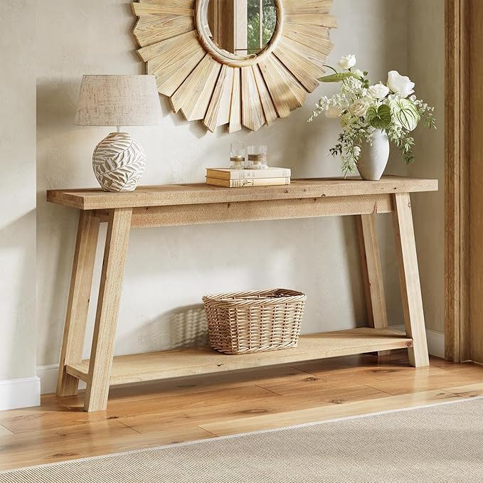 LITTLE TREE 70.9" Solid Wood Console Table for Entryway, 2-Tier Sofa Table Behind Couch, Farmhous... | Amazon (US)
