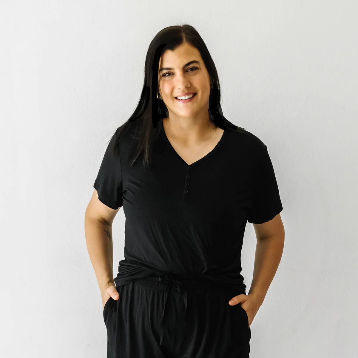 Black Women's Short Sleeve Bamboo Viscose Pajama Top | Little Sleepies