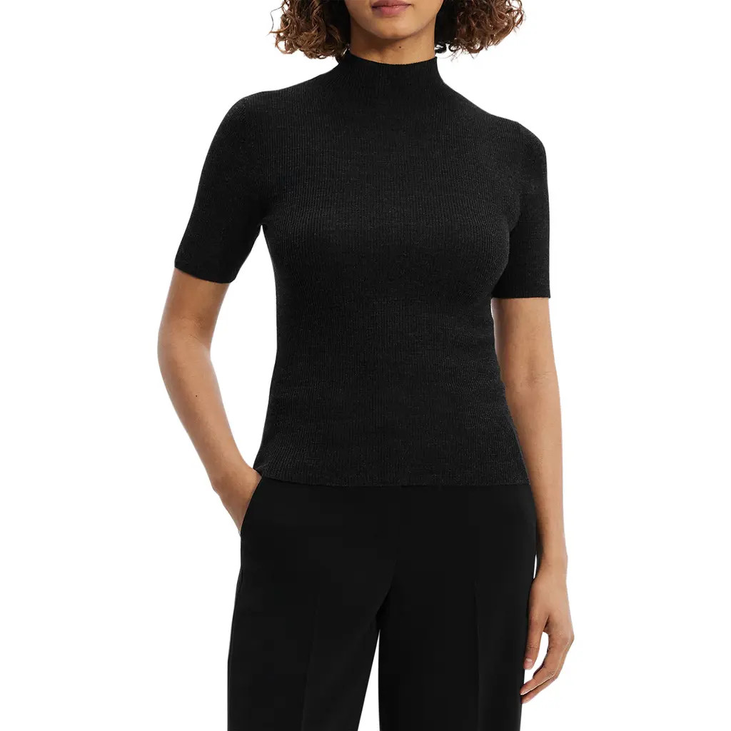 Theory Leenda Merino Wool Mock Neck Sweater in Black - 001 at Nordstrom, Size Medium | Nordstrom