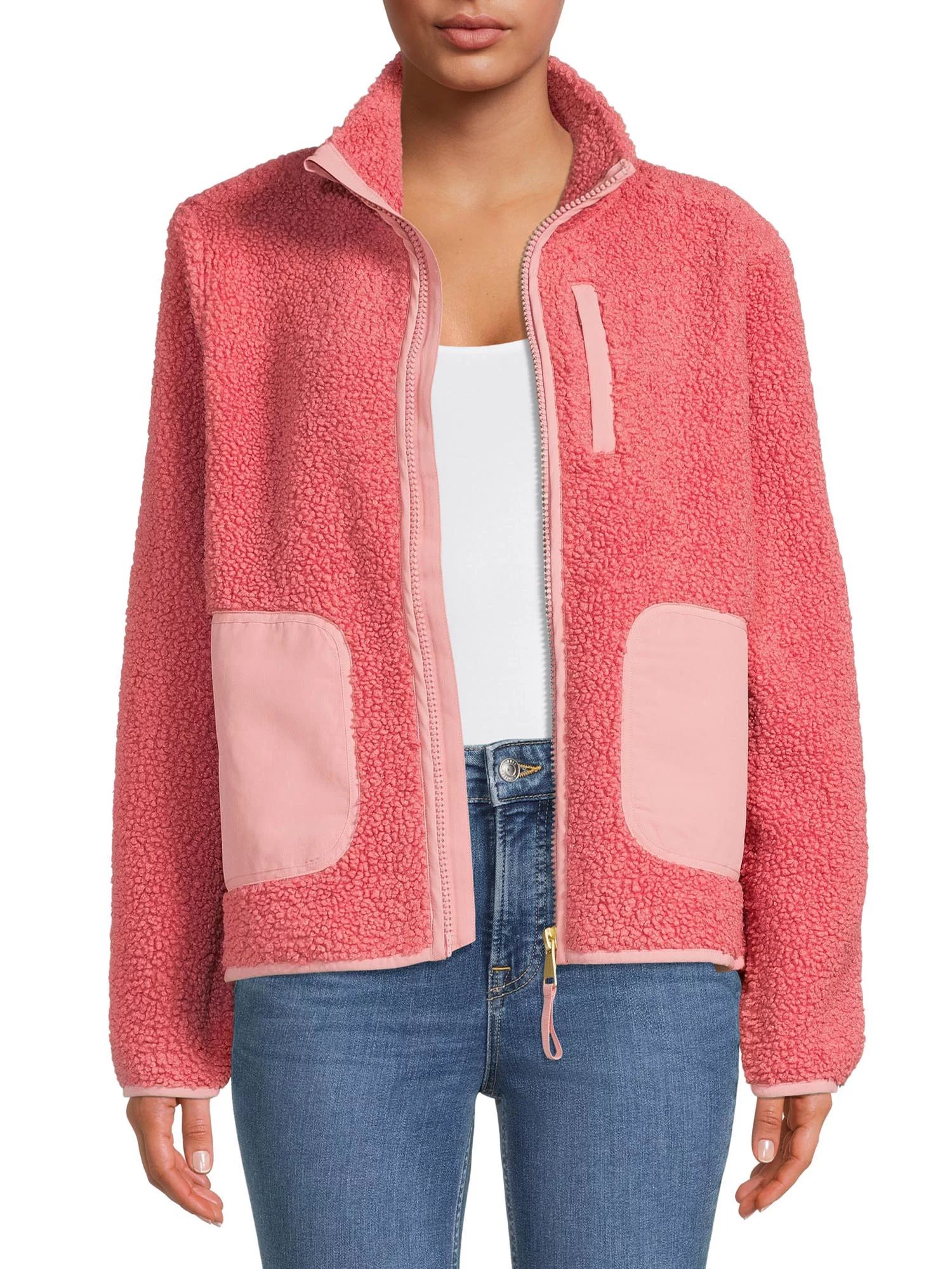 Time and Tru Women’s and Plus Full Zip Faux Sherpa Jacket - Walmart.com | Walmart (US)