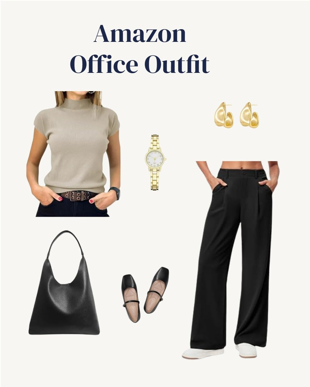 Womens Corporate Outfit

This beige ribbed knit top paired with sleek black tailored trousers is the blueprint for effortless office elegance. Styled with classic black Mary Janes, a structured black leather purse, and polished gold jewelry, it’s the perfect blend of modern professional and "French girl" chic.

business casual, office outfit, minimalist style, quiet luxury, workwear inspiration, black trousers, neutral aesthetic, professional style, 9 to 5 style, capsule wardrobe, elegant workwear, chic office look #LTKworkwear.

amazon office finds, workwear essentials, affordable luxury, office siren, career girl aesthetic, corporate girlie, sophisticated style, neutral palette, boss babe, 2026 career goals, 2026 vision board, manifestation, dream job energy, coffee run, productive morning, career growth, soft office aesthetic, timeless fashion, Mary Janes aesthetic.

 

 #LTKWorkwear