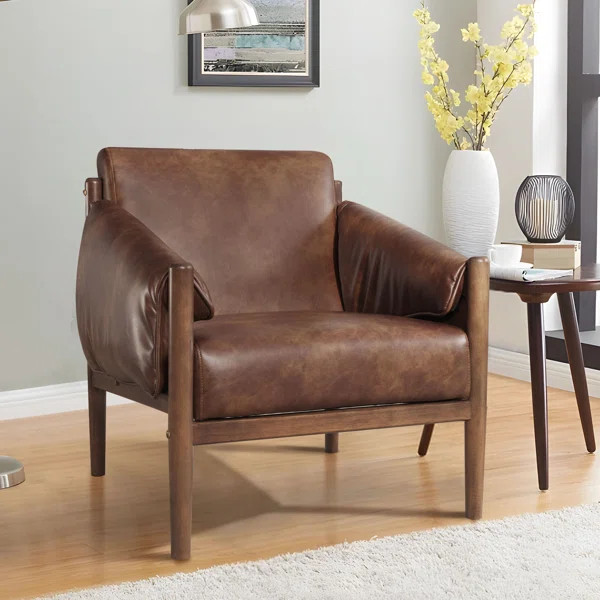 Jahzir 29.5'' Wide Vegan Leather Upholstered Accent Chair with Removable Arm Cushions | Wayfair North America