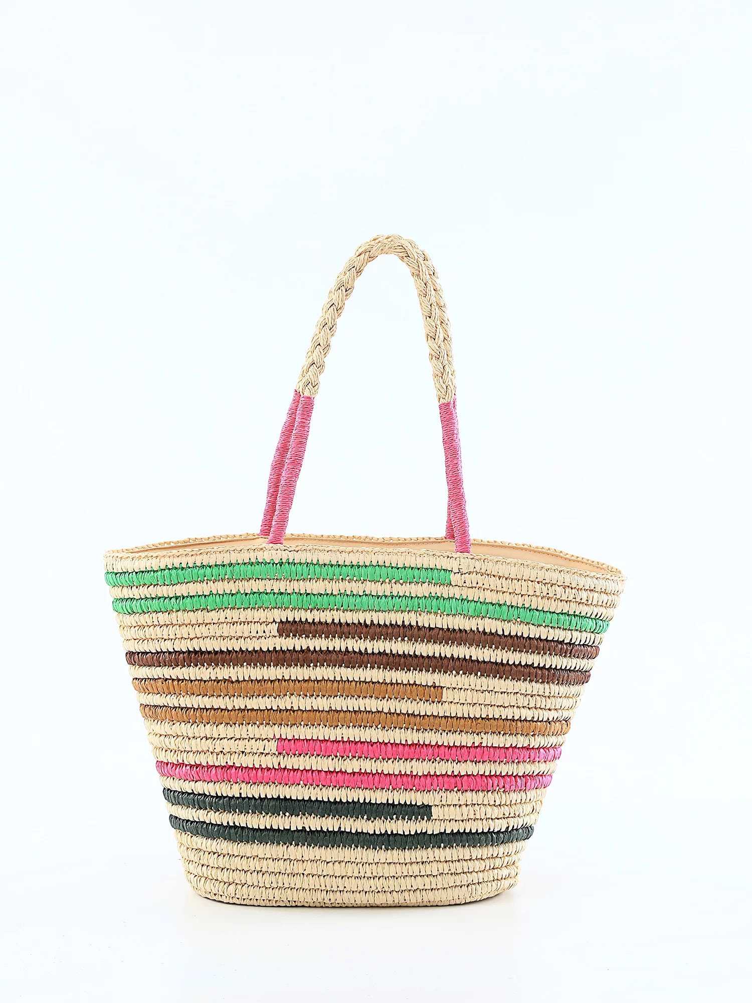 Time and Tru Women's Multstripe Straw Beach Tote Bag | Walmart (US)