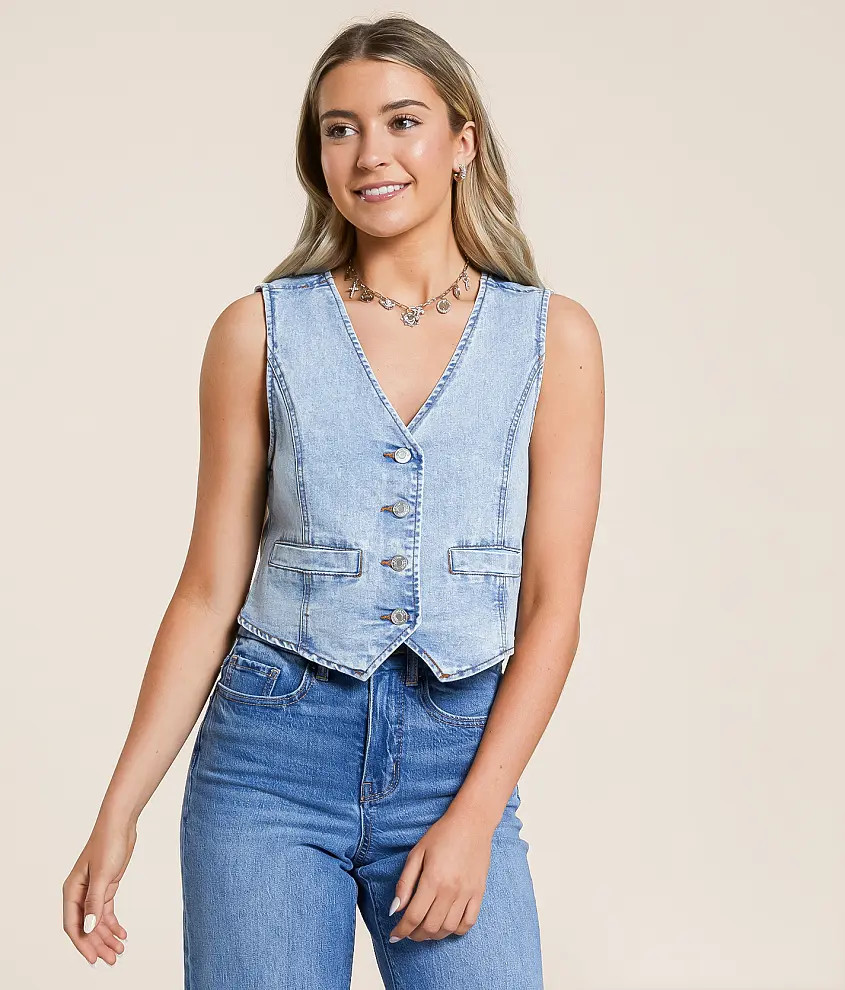 Washed Denim Stretch Vest | Buckle