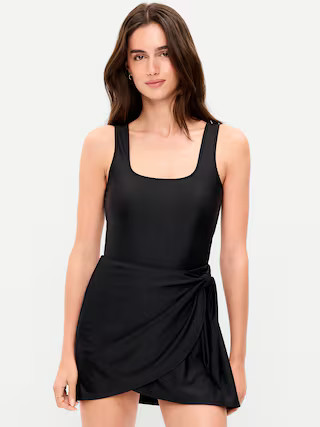 Matte Side-Tie Swim Dress | Old Navy (US)