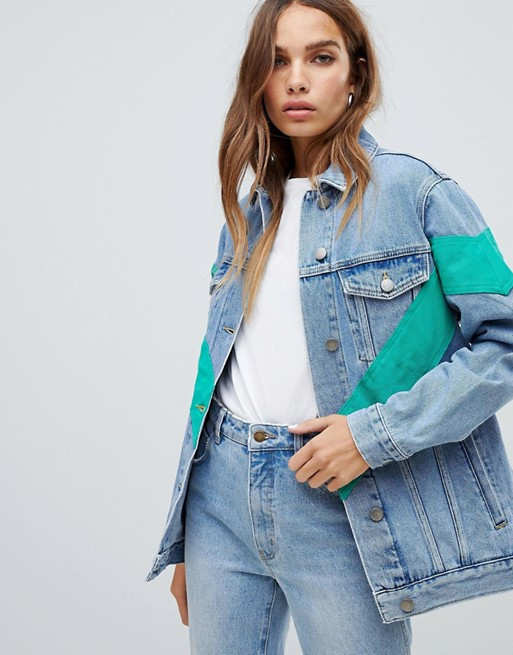 ASOS DESIGN denim jacket with chevron color block | ASOS US