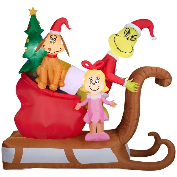 Grinch with Max and Cindy Lou on Sled, 9 Foot Scene - Walmart.com | Walmart (US)