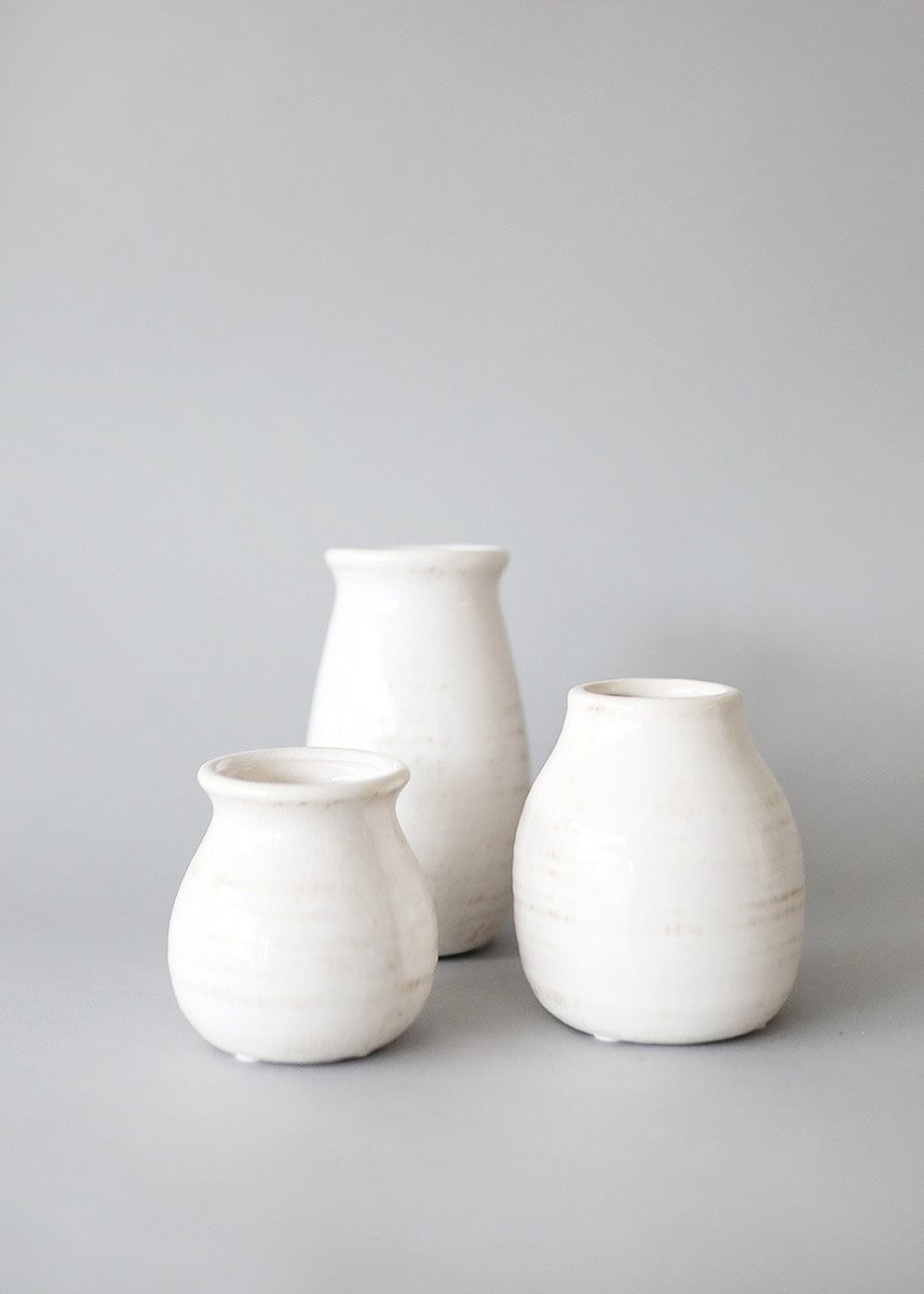 Set of 3 Watertight Ceramic Vases in Cream - 3-5.5" Tall | Afloral (US)