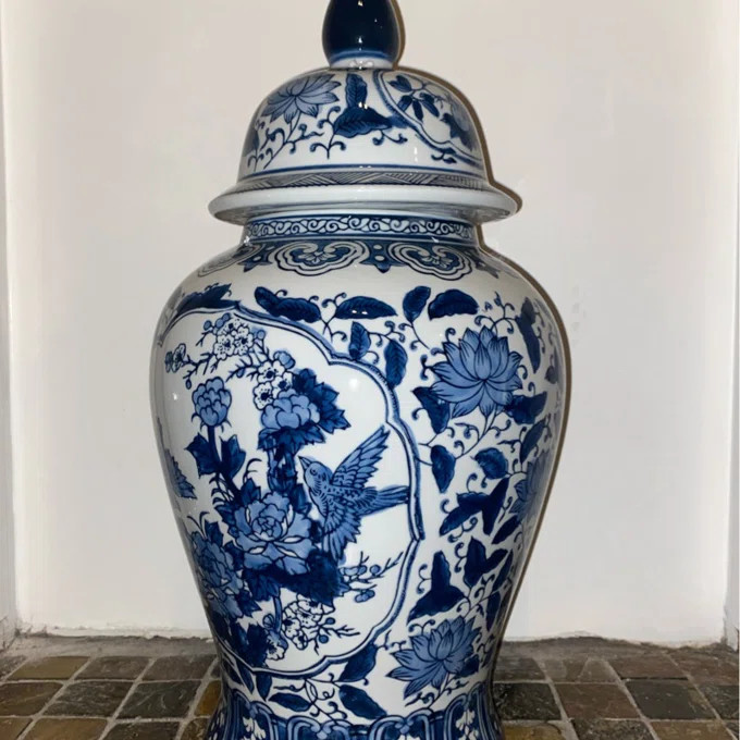 Gherghina Blue Ceramic Ginger Jar with Lid - 18" Decorative Stoneware Vase for Home & Office | Wayfair North America