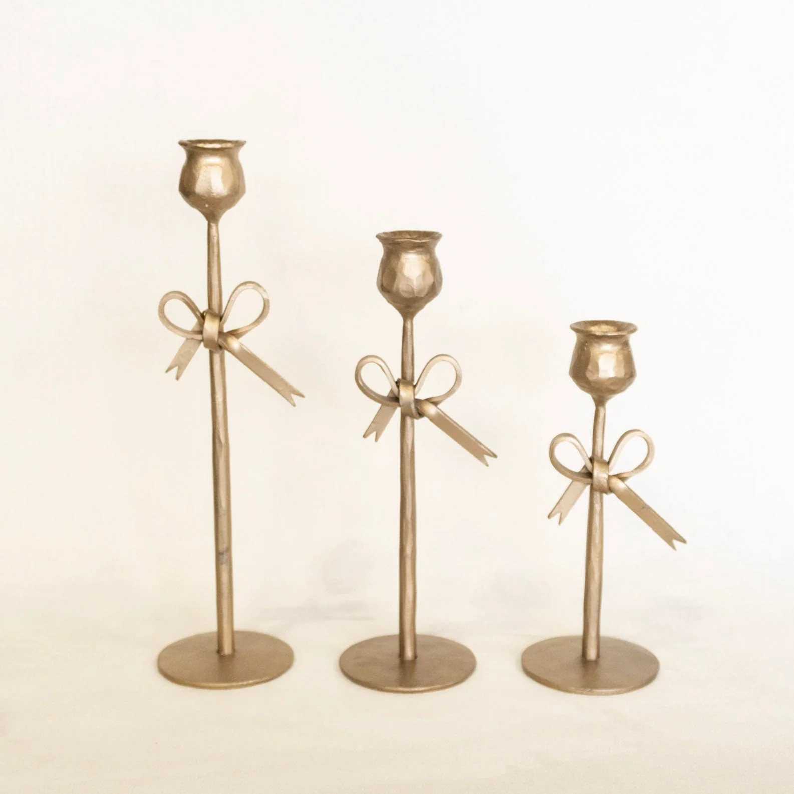 Antique Brass Bow Candle Holders | Eco Chic Home