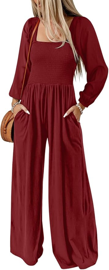 Dokotoo Women's Casual Loose Overalls Jumpsuits One Piece Long Sleeve Wide Leg Long Pant Rompers ... | Amazon (US)